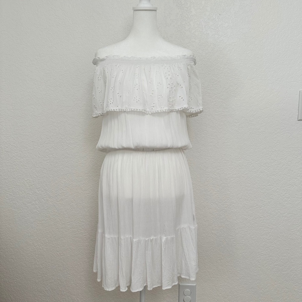 Boho Me Off The Shoulder Dress  Large White Eyelet Lace Ruffle Coastal Cottage